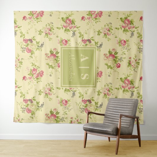 Klassische farbenfrohe Rose | Floral Monogramm Wandteppich (Beispiel (Horizontal))