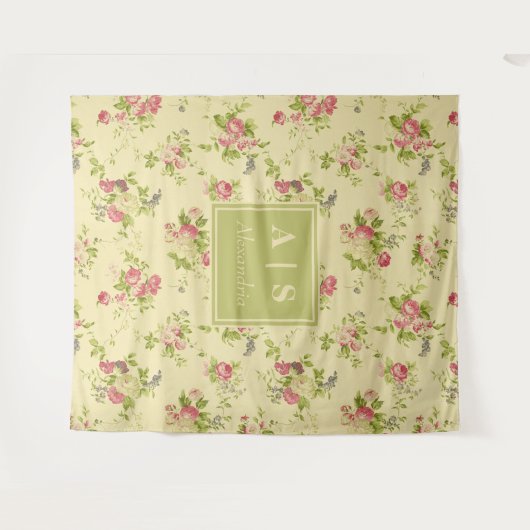 Klassische farbenfrohe Rose | Floral Monogramm Wandteppich (Vorderseite (Horizontal))