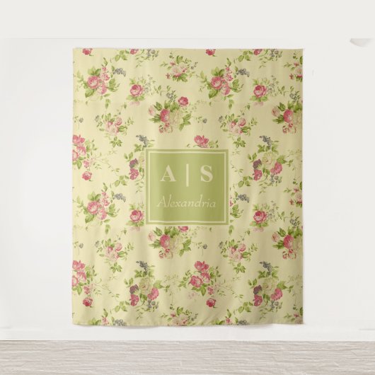 Klassische farbenfrohe Rose | Floral Monogramm Wandteppich (Vorderseite)