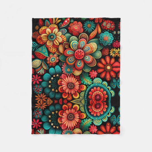 KLASSISCHE FARBFARBIGE DOODLE-BLUME KUNSTDESIGN FLEECEDECKE (Vorderseite)