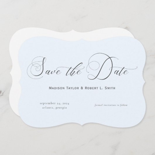 Klassische feierliche Hochzeit mit leichter Blauer Save The Date (Vorne/Hinten)
