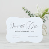 Klassische feierliche Hochzeit mit leichter Blauer Save The Date (Stehend Vorderseite)