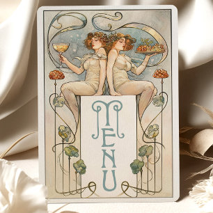 Klassische Figurative Art Nouveau Wedding Menu Car Einladung