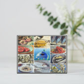 Klassische Fisch Meeresfrüchte essen Koch Collage Postkarte (Stehend Vorderseite)