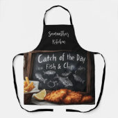 Klassische Fische und Chips und Schwarze Pappe Schürze (Vorderseite)