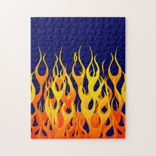 Klassische Flammenfeuer auf blauem Navy Puzzle