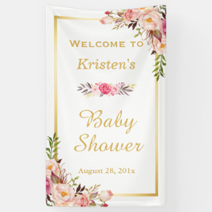 Klassische florale Gold Frame Baby Dusche Vertikal Banner