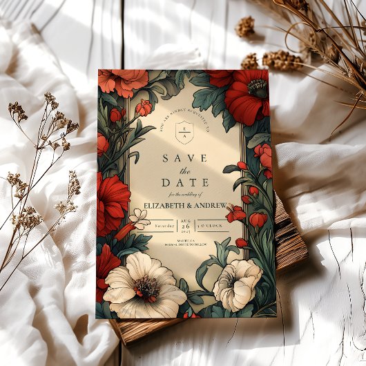 Klassische florale Hochzeit Jugendstil Save The Date