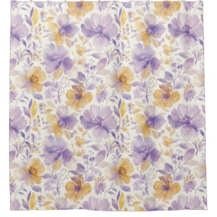 Klassische florale lila-goldene Blüten Duschvorhang