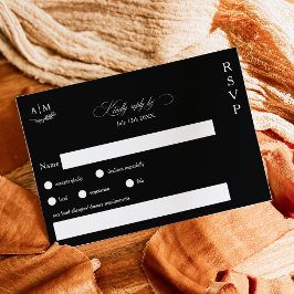 Klassische florale Monogramm weiß auf schwarzer Ho RSVP Karte