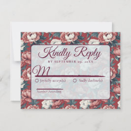 Klassische Florale Rustikale Pfingstrosen Hochzeit RSVP Karte