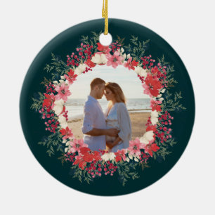klassische florale Weihnachtsbotanik 2 Foto Keramik Ornament