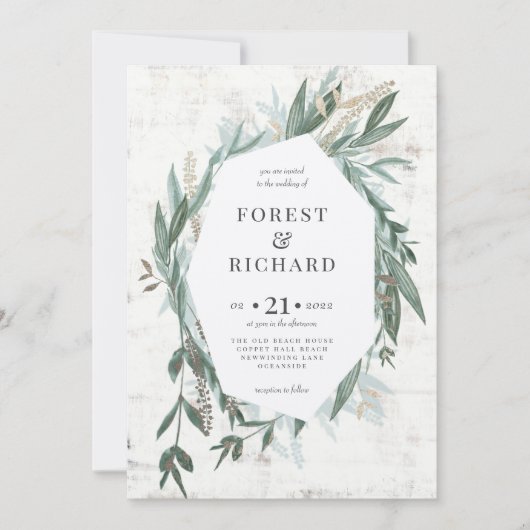 Klassische Foliage mit Goldeffekt Hochzeit laden Einladung (Vorderseite)