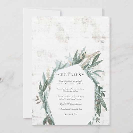 Klassische Foliage mit Goldeffekt Hochzeit laden Einladung (Rückseite)