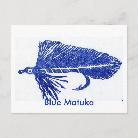 Klassische Forellenfliege Postkarte "Blue Matuka" (Vorderseite)