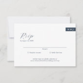 Klassische formale blaue Monogramm-Hochzeit RSVP Karte (Vorderseite)