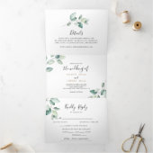 Klassische formale grüne Blätter Dreifache Hochzei Dreifach Gefaltete Einladung (Innenseite)