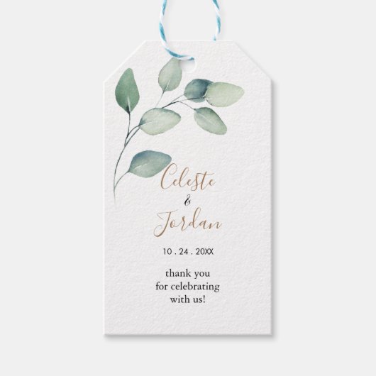 Klassische formale grüne Blätter Hochzeit Geschenkanhänger (Vorderseite)