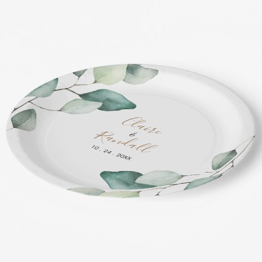 Klassische formale grüne Blätter Hochzeit Pappteller (Schrägansicht)