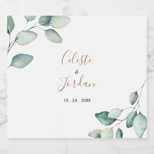 Klassische formale grüne Blätter Hochzeit Schaumweinetikett (Einzelnes Label)