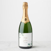 Klassische formale grüne Blätter Hochzeit Schaumweinetikett (Vorderseite)