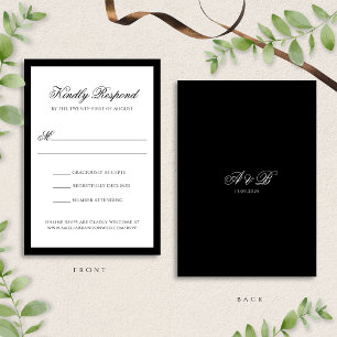 Klassische formale Schwarz-Krawatte-Monogramm-Hoch RSVP Karte