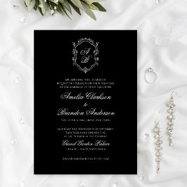 Klassische formale Schwarz-Weiß-Crest-Hochzeit Einladung