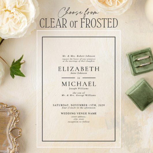 Klassische formale Schwarz-Weiß-Einfache Hochzeit Acryleinladungen