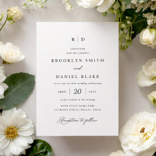 Klassische formale Schwarz-Weiß-Monogramm-Hochzeit Einladung