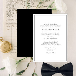 Klassische formale Schwarz-Weiß-Script-Hochzeit Einladung
