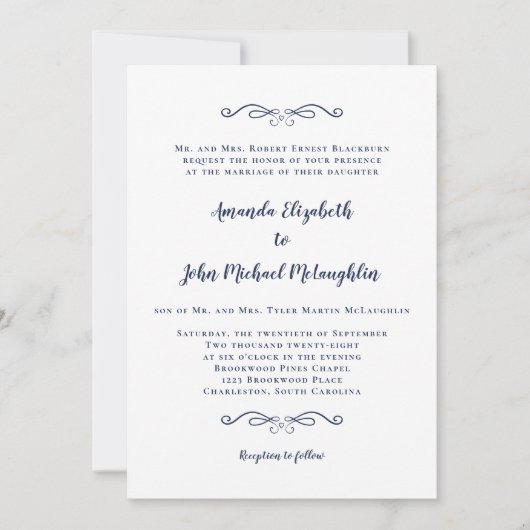 Klassische formelle Hochzeit der White Navy Einladung (Vorderseite)