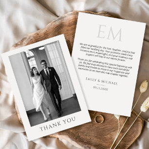 Klassische formelle Hochzeitsfoto-Monogramm-Dankes Dankeskarte