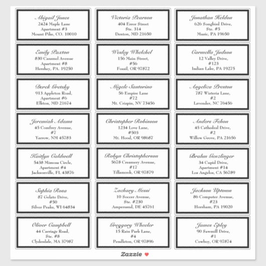 Klassische formelle Schwarz-weiße Hochzeitgastadre Aufkleber (Blatt)