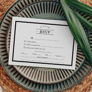 Klassische formelle schwarze weiße Menüauswahl RSV RSVP Karte