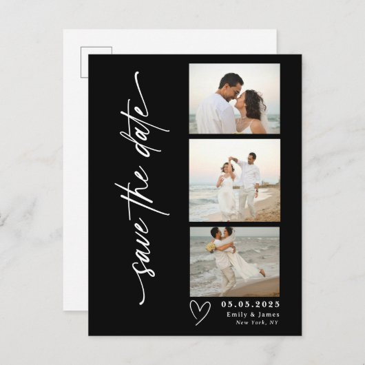 Klassische Foto-Strip-Hochzeit Ankündigungspostkarte (Vorne/Hinten)