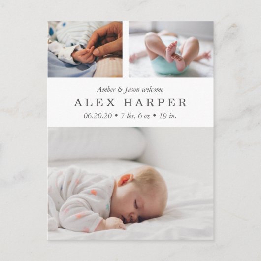 Klassische Fotocollage Geburt Ankündigungspostkarte (Vorderseite)