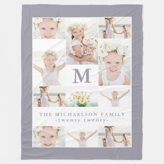 Klassische FotoCollage mit Monogramm und Jahr Fleecedecke (Vorderseite)
