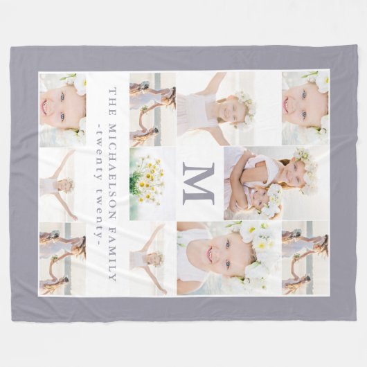 Klassische FotoCollage mit Monogramm und Jahr Fleecedecke (Vorderseite (Horizontal))