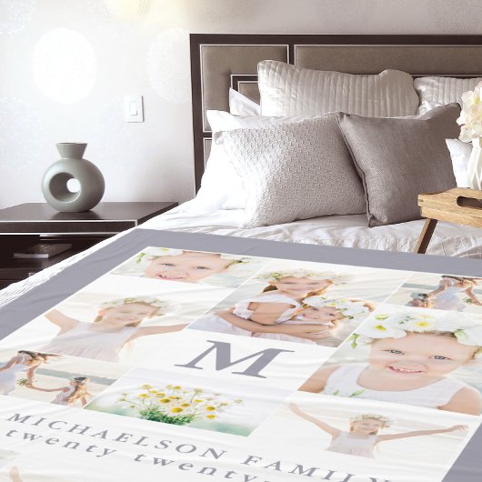 Klassische FotoCollage mit Monogramm und Jahr Fleecedecke