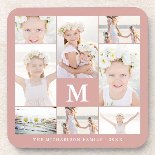 Klassische FotoCollage mit Monogramm und Name Getränkeuntersetzer (Vorderseite)