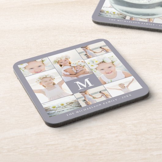 Klassische FotoCollage mit Monogramm und Name Getränkeuntersetzer (Linke Seite)