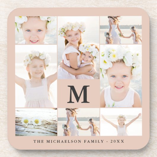Klassische FotoCollage mit Monogramm und Name Getränkeuntersetzer (Vorderseite)