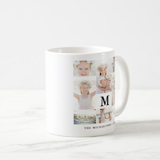 Klassische FotoCollage mit Monogramm und Name Kaffeetasse (VorderseiteRechts)