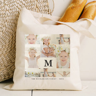 Klassische Fotocollage mit Monogramm und Namen Tragetasche