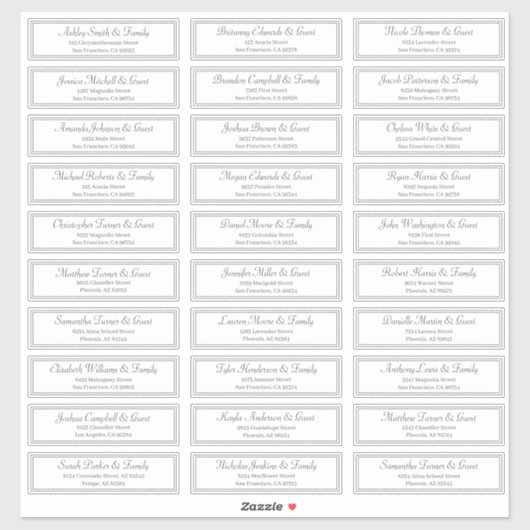 Klassische Frame Script-Hochzeitgastnamen Aufkleber (Blatt)