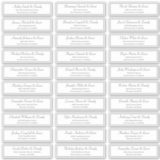Klassische Frame Script-Hochzeitgastnamen Aufkleber (Vorderseite)