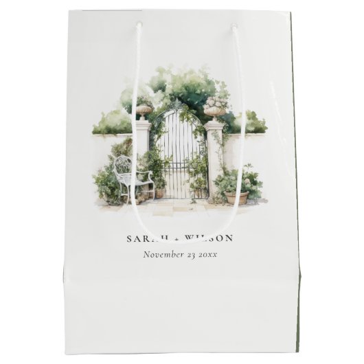 Klassische Französisch-Garten Landschaft Wasserfar Mittlere Geschenktüte (Rückseite)