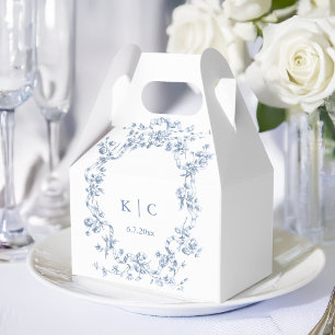 Klassische französische blaue Blumen- und Bänder-H Geschenkschachtel