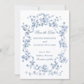 Klassische französische blaue Blumen- und Bänder-H Save The Date (Vorderseite)
