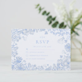 Klassische französische blaue weiße Blumenhochzeit RSVP Karte